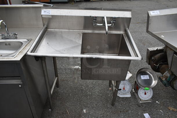 Stainless Steel Commercial Single Bay Sink w/ Left Side Drain Board, Faucet and Handles. Bay 18x18x. Drain Board 16x20