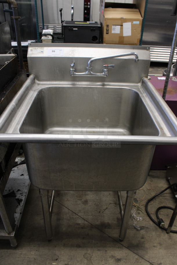 Stainless Steel Commercial Single Bay Sink w/ Faucet and Handles. 30.5x31x43
