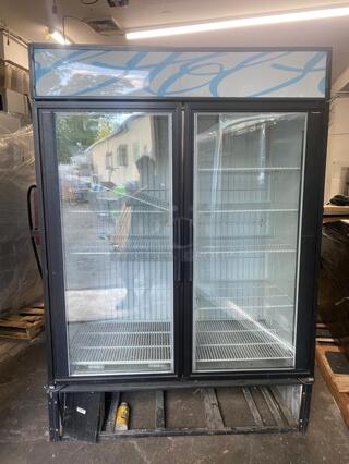 true GDM-49f - Two Section Glass Hinged Door Bottom Mounted 49 cu ft Freezer Merchandisers
