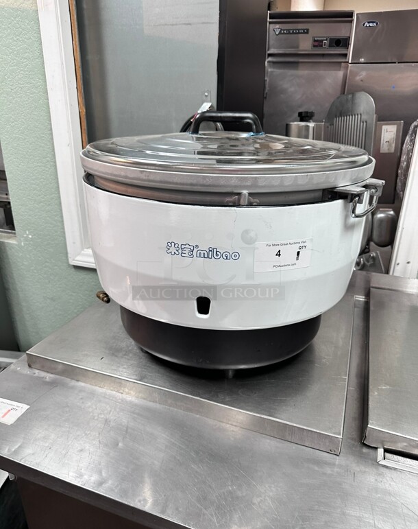 New Mibao 55 Cup Commercial Rice Cooker, Natural Gas, Aluminum Exterior, Natural Gas NSF Working