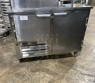 Leader Commercial 2 Door Under The Counter Worktop/Lowboy! All Stainless Steel! With Rack! Model LB48 Serial PY08M0308! 115V 1Phase! On Casters!