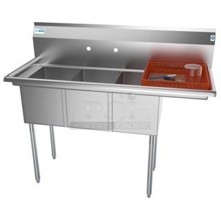 BRAND NEW SCRATCH & DENT! Koolmore SC121610-12R3 51 in. Three Compartment Stainless Steel Commercial Sink with Drainboard, Bowl Size 12"x 16"x 10". Packaging is damaged. 