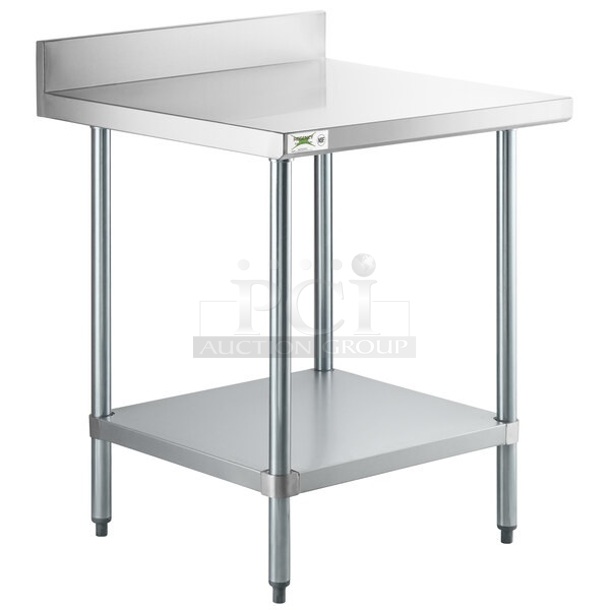 BRAND NEW SCRATCH AND DENT! Regency 600TB3030G 30" x 30" 18-Gauge 304 Stainless Steel Commercial Work Table with 4" Backsplash and Galvanized Undershelf