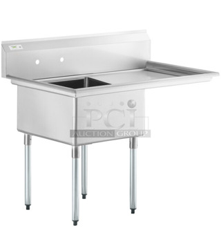 BRAND NEW SCRATCH AND DENT! Regency 600S1242424R 50 1/2" 16 Gauge Stainless Steel One Compartment Commercial Sink with Galvanized Steel Legs and 1 Drainboard - 24" x 24" x 14" Bowl. No Legs.