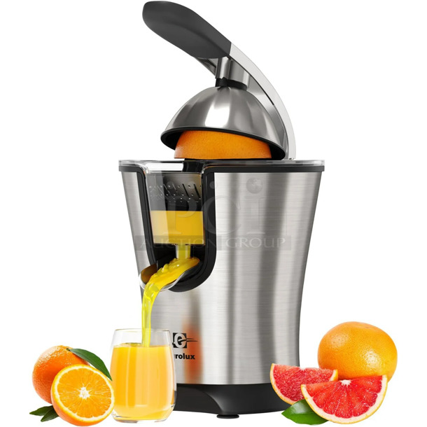 2 BRAND NEW SCRATCH AND DENT! Eurolux ELCJ-1600S/1700S Stainless Steel Countertop Citrus Juicer. 120 Volts, 1 Phase. 2 Times Your Bid!