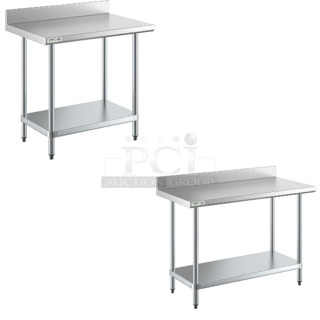 2 BRAND NEW SCRATCH AND DENT! Items Including Regency 600TB2436G 24" x 36" 18-Gauge 304 Stainless Steel Commercial Work Table with 4" Backsplash and Galvanized Undershelf and Regency 600TB2448G 24" x 48" 18-Gauge 304 Stainless Steel Commercial Work Table with 4" Backsplash and Galvanized Undershelf. 2 Times Your Bid! May Be Missing Pieces. 