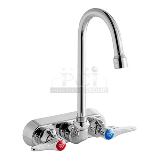 BRAND NEW SCRATCH AND DENT! T&S B-1146-02A Wall Mount Workboard Faucet with 4" Centers, 4 3/8" Gooseneck Spout, Escutcheon, Aerator, and Tailpieces