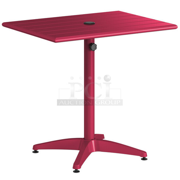 BRAND NEW IN BOX! Lancaster Table & Seating 427CAU2432SG 24" x 32" Sangria Powder-Coated Aluminum Dining Height Outdoor Table with Umbrella Hole. Stock Picture Used as Gallery.