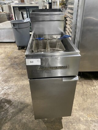 American Range Commercial Natural Gas Powered Deep Fat Fryer! All Stainless Steel! With Back Splash! With 2 Frying Baskets! On Legs! Model AF35/5G!