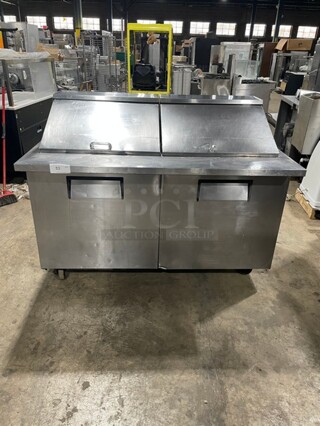 True Commercial Stainless Steel Sandwich/Salad Prep Table! With 2 Door Refrigerated Storage Underneath! With Poly Coated Shelves! On Casters! 115V 1 Phase! Model: TSSU-60-24M-B-ST SN: 7830987!