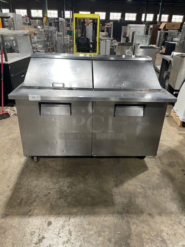 True Commercial Stainless Steel Sandwich/Salad Prep Table! With 2 Door Refrigerated Storage Underneath! With Poly Coated Shelves! On Casters! 115V 1 Phase! Model: TSSU-60-24M-B-ST SN: 7830987! - Item #1145479