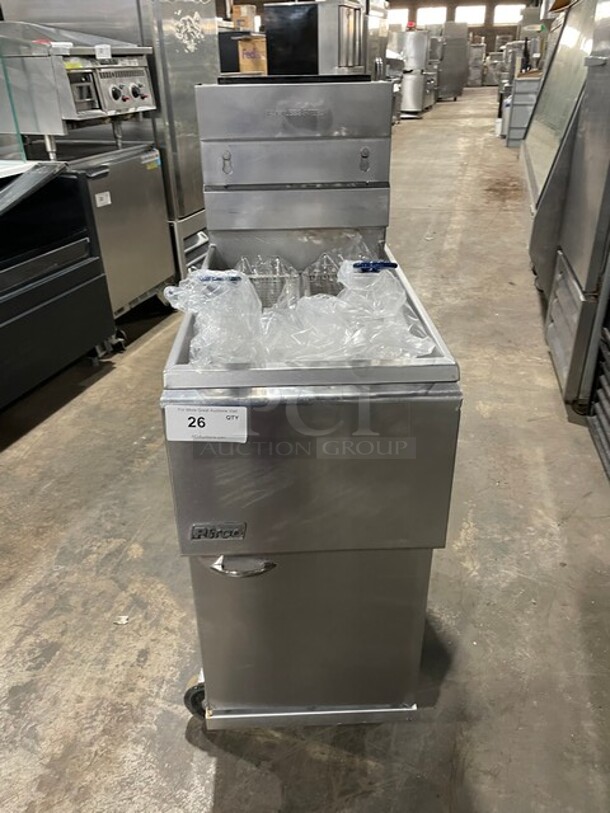 NICE! Pitco Commercial Natural Gas Powered Deep Fat Fryer! All Stainless Steel! With Backsplash! With Two Frying Baskets! On Casters! Model: 45C SN: G11DB014707! - Item #1146533