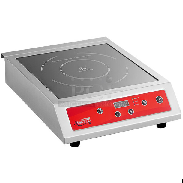 BRAND NEW SCRATCH AND DENT! 2023 Avantco 177IC3500-20 Stainless Steel Commercial Countertop Electric Powered Single Burner Induction Range. 208-240 Volts, 1 Phase. 