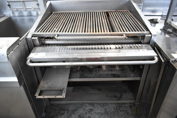 MagiKitch'n FM-636-H Stainless Steel Commercial Natural Gas Powered Charbroiler Grill w/ Under Shelf on Commercial Casters. - Item #1116831