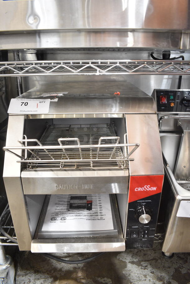 BRAND NEW SCRATCH AND DENT! 2024 Crosson CCT-500 Stainless Steel Commercial Countertop Electric Powered Conveyor Toaster Oven. 120 Volts, 1 Phase. Tested and Working!