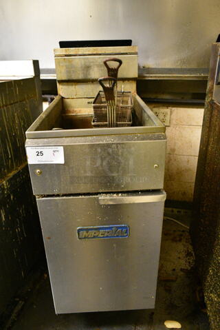 Imperial Stainless Steel Commercial Floor Style Gas Powered Deep Fat Fryer w/ 2 Metal Fry Baskets. (kitchen)