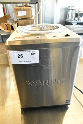 BRAND NEW SCRATCH AND DENT! Waring WCIC25 Stainless Steel Commercial Countertop Ice Cream Maker. 110-120 Volts, 1 Phase.