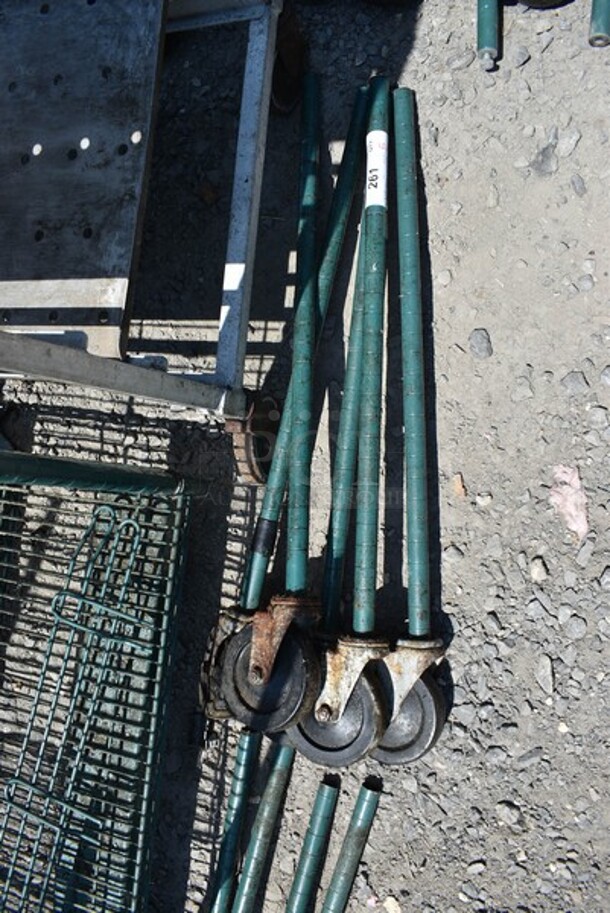 ALL ONE MONEY! Lot of 5 Metro Green Finish Poles w/Commercial Casters. 34"