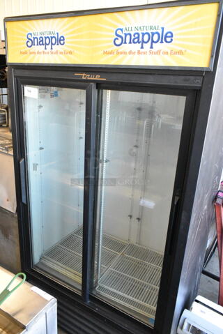 True GDM-37-LD ENERGY STAR Metal Commercial 2 Door Reach In Cooler Merchandiser w/ Poly Coated Racks. 115 Volts, 1 Phase. 