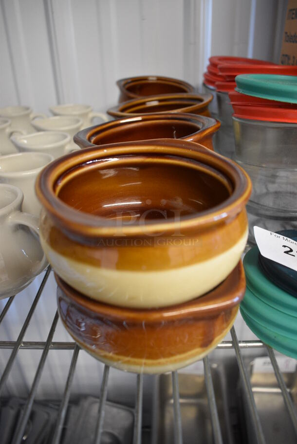 9 Brown and Tan Ceramic Soup Crock Bowls. 5x4.5x2.5. 9 Times Your Bid!