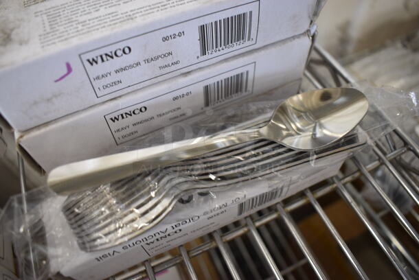 48 BRAND NEW IN BOX! Winco 0012-01 Stainless Steel Heavy Windsor Teaspoons. 6". 48 Times Your Bid!