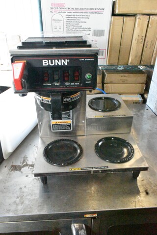 Bunn CWTF15 Stainless Steel Commercial Countertop 3 Burner Coffee Machine w/ Poly Brew Basket. 120 Volts, 1 Phase. 