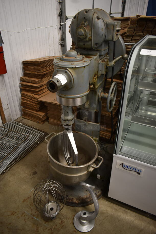 Hobart S-301 Metal Commercial 30 Quart Planetary Dough Mixer w/ Metal Mixing Bowl, Dough Hook, Paddle and Whisk Attachments. 115 Volts, 1 Phase. Tested and Working!