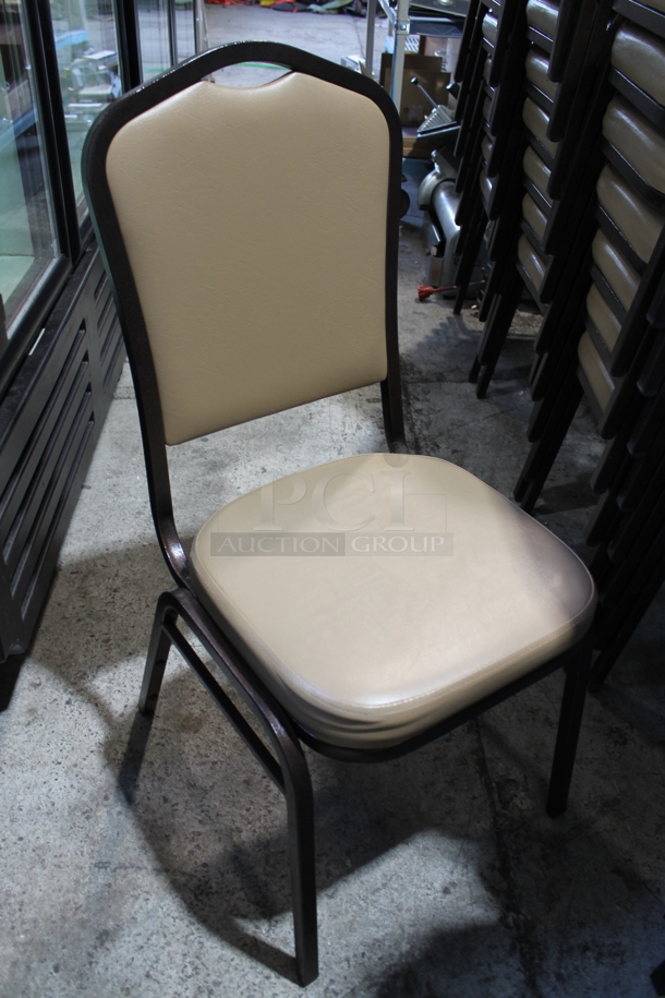 50 Metal Stackable Banquet Chairs w/ Tan Cushion and Back Rest. 50 Times Your Bid!