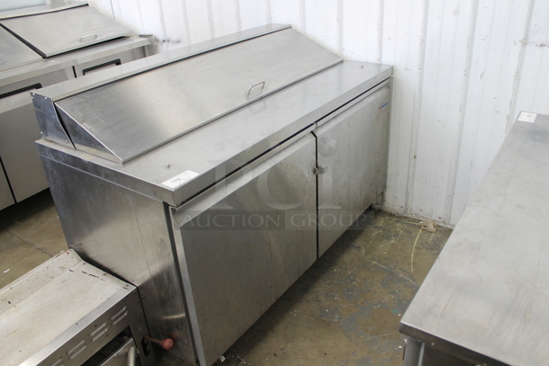 Omcan SCL2-60-HC Stainless Steel Commercial Sandwich Salad Prep Table Bain Marie Mega Top on Commercial Casters. 115 Volts, 1 Phase. Tested and Working!