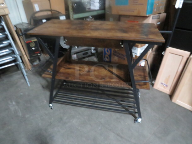 One Wooden/Metal 3 Shelf Cart. 50X18.5X36