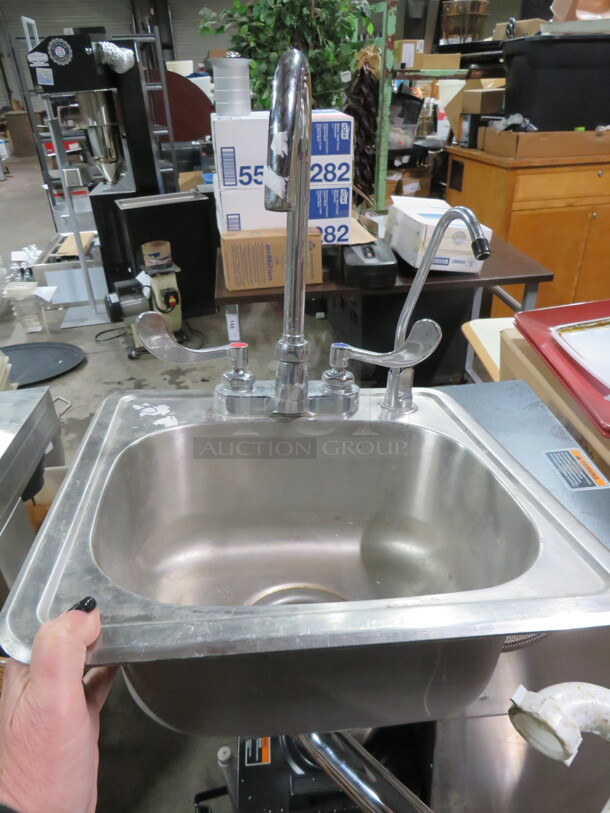 One Stainless Steel Drop in Hand Sink With Faucet. 15X15X20