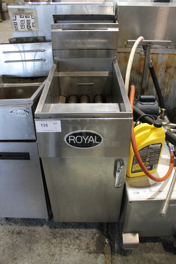 Royal Stainless Steel Commercial Floor Style Natural Gas Powered Deep Fat Fryer.