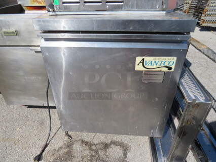 One Avantco Under Counter Refrigerator With 1 Rack On Casters. Model# 178TUC27F. 115 Volt. 27X30X35.5