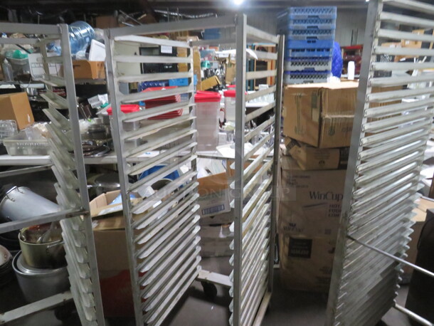 One Aluminum Speed Rack On Casters. 20.5X26X62.5