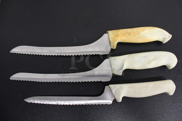 3 Sharpened Stainless Steel Serrated Knives. Includes 14". 3 Times Your Bid!