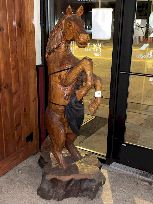 OUTSTANDING! Hand Carved Horse, Wood, Title: "Stud" By Artist: Dave Clarke. 