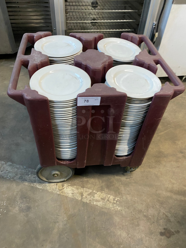 ALL ONE MONEY! DAD White Ceramic Plates! Includes Cambro Dish Transport Cart! On Casters!