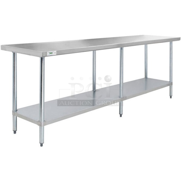 BRAND NEW SCRATCH AND DENT! Regency 600T3084G 30" x 84" 18-Gauge 304 Stainless Steel Commercial Work Table with Galvanized Legs and Undershelf
