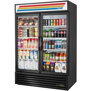 BRAND NEW SCRATCH AND DENT! 2024 True GDM-49-HC Black Refrigerated Glass Door Merchandiser with LED Lighting and Poly Coated Racks. 115 Volts, 1 Phase. Tested and Working!