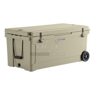 BRAND NEW SCRATCH AND DENT! CaterGator CG170TANW Tan 170 Qt. Mobile Rotomolded Extreme Outdoor Cooler / Ice Chest