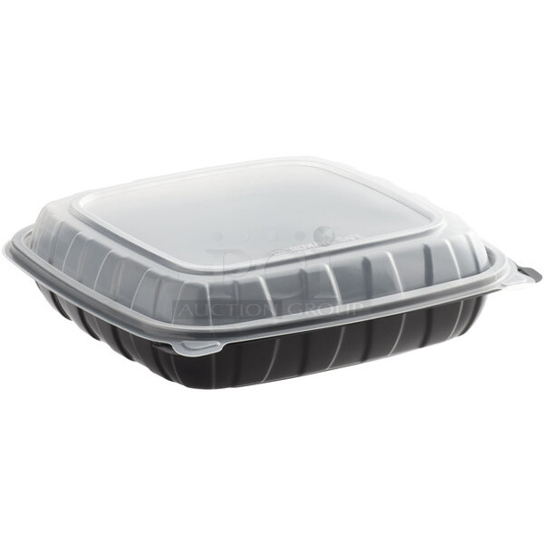 2 Boxes of BRAND NEW! Choice 500TO10103 10" x 10" x 3" Microwaveable 1-Compartment Black / Clear Plastic Hinged Container - 100/Case. 2 Times Your Bid!