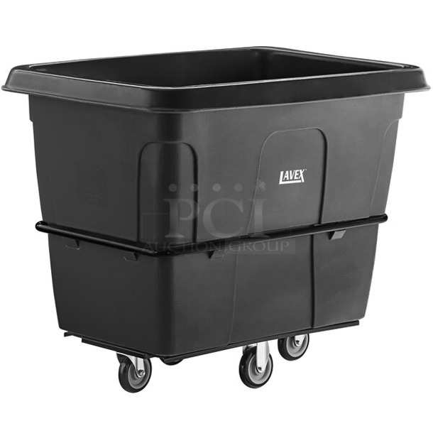 2 BRAND NEW SCRATCH AND DENT! Lavex 47516DHTUBBK 16 Cubic Foot Black Leakproof Cube Truck (1000 lb. Capacity) w/ 30 Chair Backs. 2 Times Your Bid!