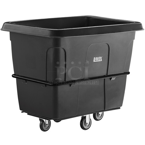 2 BRAND NEW SCRATCH AND DENT! Lavex 47516DHTUBBK 16 Cubic Foot Black Leakproof Cube Truck (1000 lb. Capacity) w/ 30 Chair Backs. 2 Times Your Bid! - Item #1127819