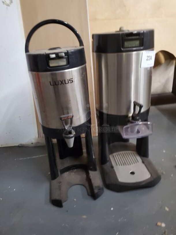 ALL ONE MONEY Lot of 2 Thermal Coffee Dispenser w/ Base (missing (1) tray)