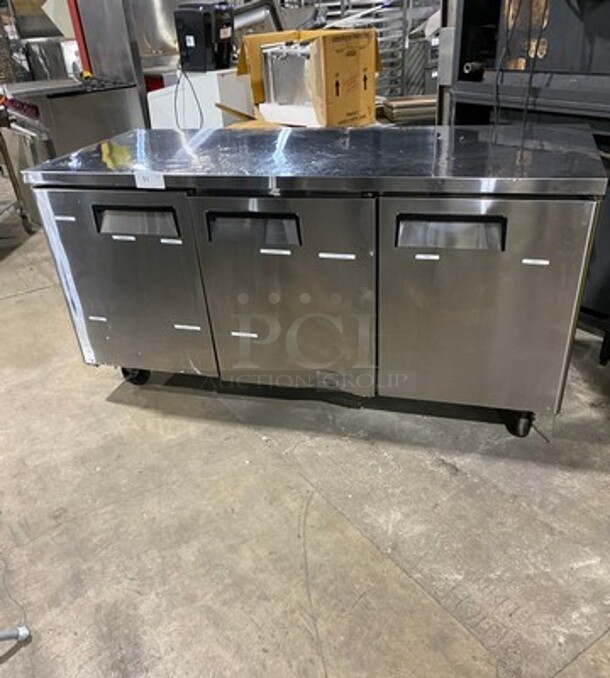 L & J Commercial 3 Door Lowboy/ Worktop Cooler! All Stainless Steel! On Casters! WORKING WHEN REMOVED! Model: LUC72 SN: LUC7212020784005 115V 60HZ 1 Phase