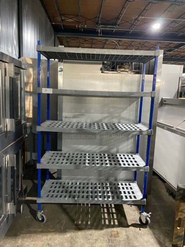 Poly Coated 5 Tier Shelf! On Casters! BUYER MUST DISMANTLE! PCI CANNOT DISMANTLE FOR SHIPPING! PLEASE CONSIDER FREIGHT CHARGES!