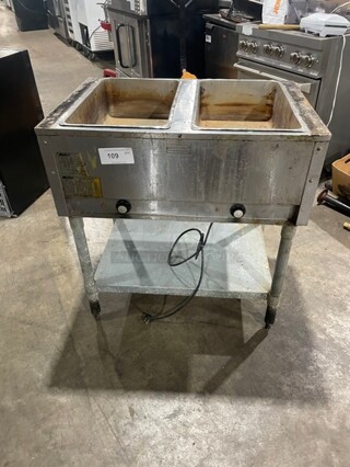 Eagle Commercial Electric 2 Well Steam Table! With Underneath Storage Space! All Stainless Steel! On Legs! Model DRT2208 Serial 1703100127! 208V 1Phase!