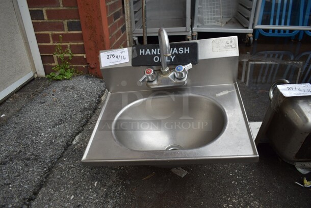 Stainless Steel Single Bay Wall Mount Sink w/ Faucet and Handles. 