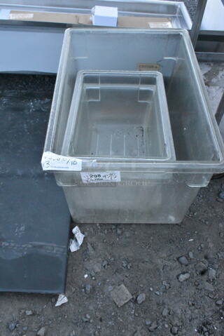 ALL ONE MONEY! Lot of 3 Poly Clear Bins. Includes 18x28x14, 12x18x9