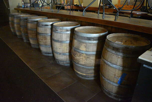 8 Wooden Barrels. BUYER MUST REMOVE. 26x26x35. 8 Times Your Bid! (Susquehanna Ale House)